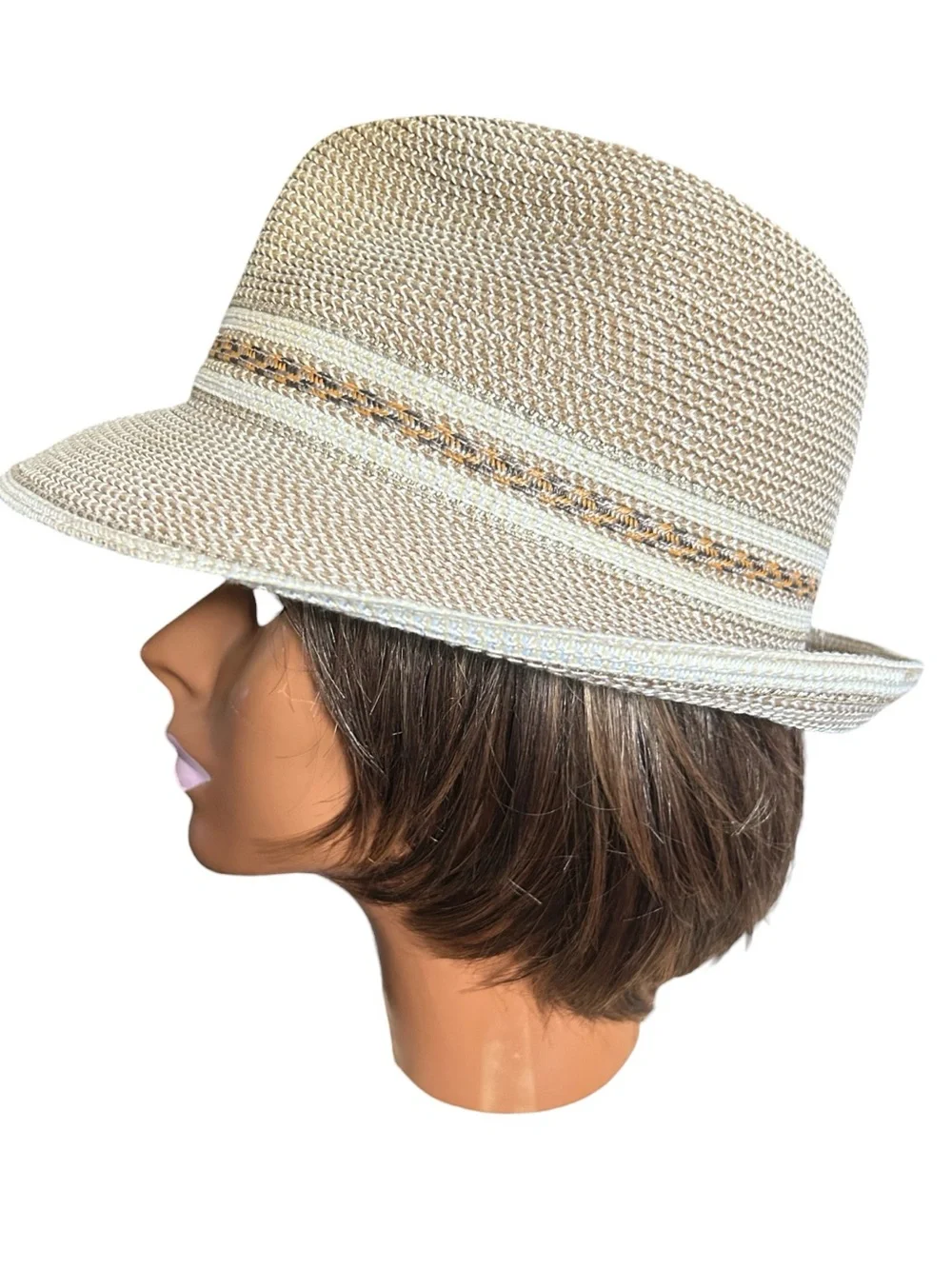 Eric Javits Women's Classic Straw Fedora Peanut & White Packable Lightweight Hat - Picture 5 of 9